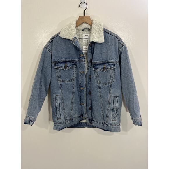 Y2K Trucker Sherpa Lined Denim Jacket 2XS Streetwear Moto Grunge Normcore Retro - Picture 1 of 13